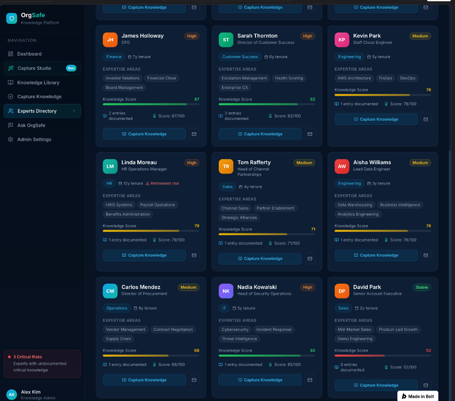 OrgSafe Experts Directory screen